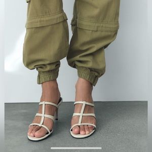 WHITE ZARA LEATHER HIGH HEELED SANDALS 7.5